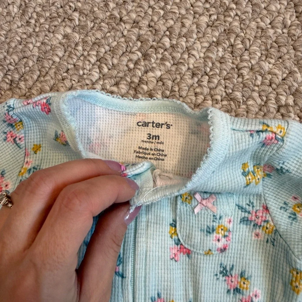 Carters Baby Girl Size 3 Months Floral Waffle Knit Thermal Footie‎ Sleeper